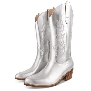 Silver Metallic Western Cowboy Boots – Size 9